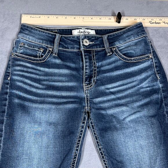 Daytrip Virgo Womens Bermuda Jean Shorts Size 27 Dark Wash Whiskering Stretch - Picture 6 of 11